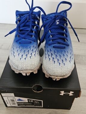 Under Armour Kids Blue and White Sneakers - Youth Athletic Cleats